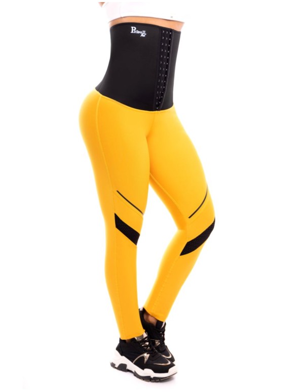 Calça esportiva de neoprene com fecho central -...