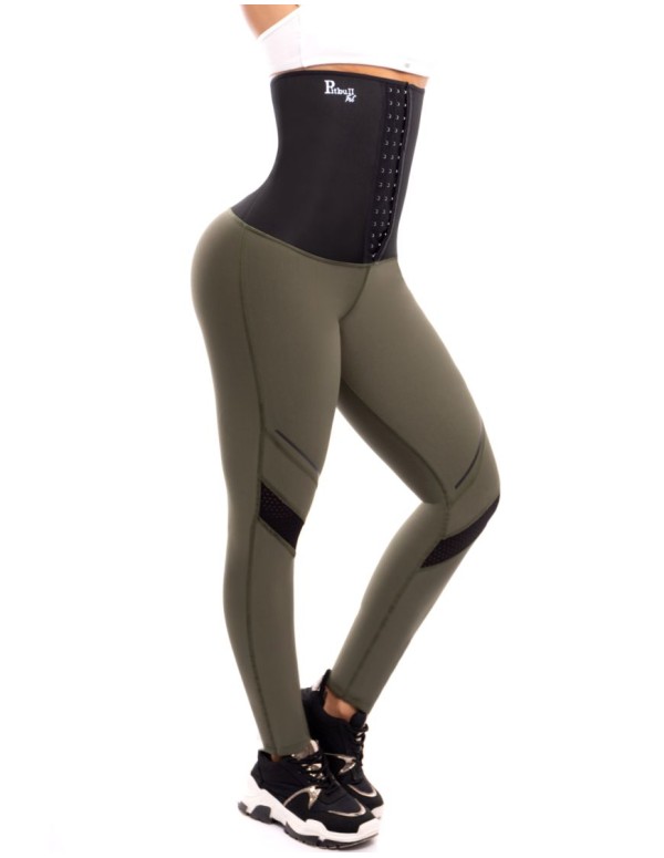 Calça esportiva de neoprene com fecho central -...