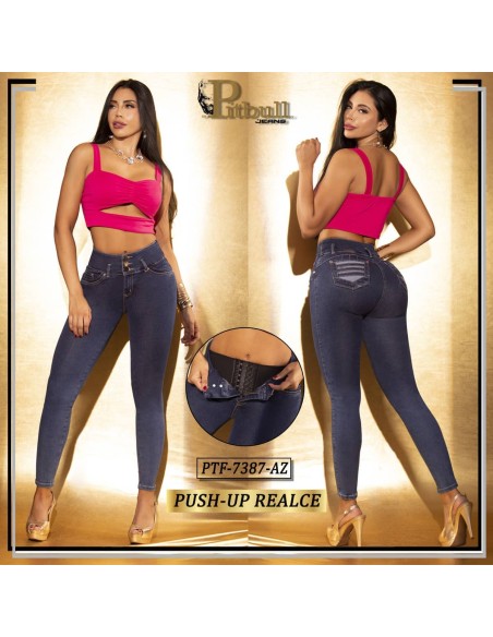 pantalon con faja vaquero pitbull azul ptf7387
