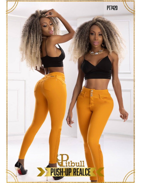 pantalon vaquero pitbull amarillo pt7420