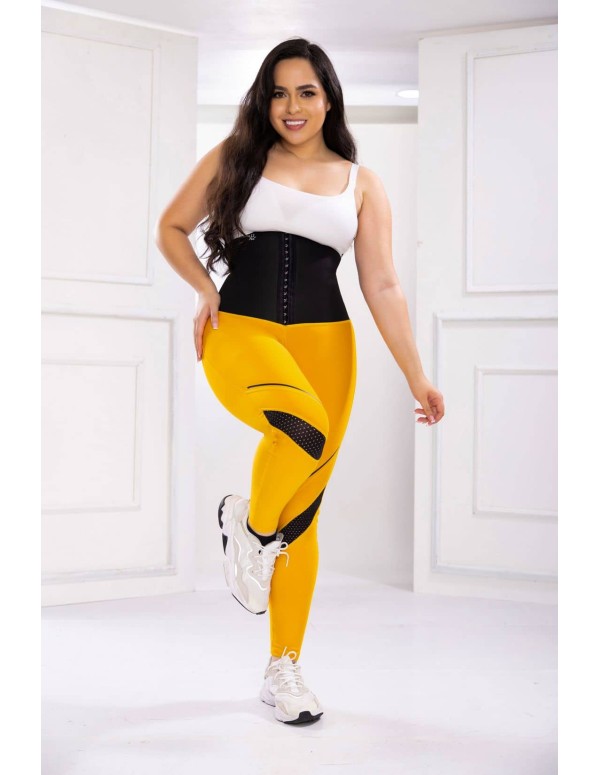 Calça esportiva de neoprene com fecho central -...