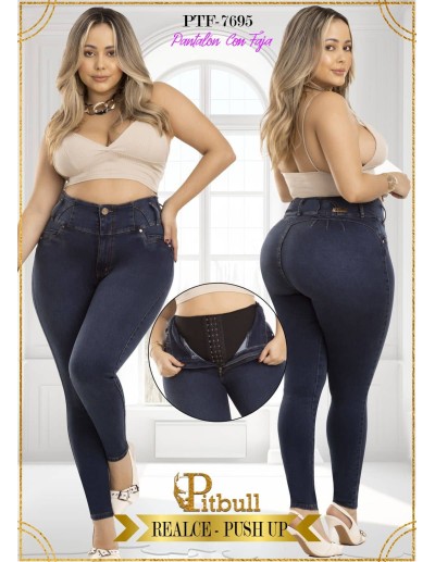 pantalon con faja colombiano pitbull jeans azul ptf7695