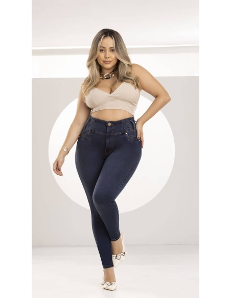 pantalon con faja colombiano pitbull jeans azul delantera ptf7695