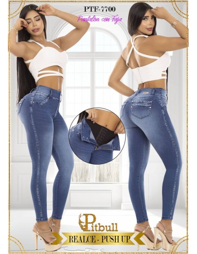 pantalon colombiano con faja pitbull azul ptf7700