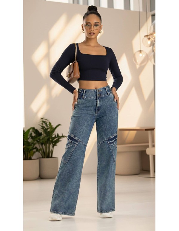 pantalon cargo pitbull delantera azul pc7686