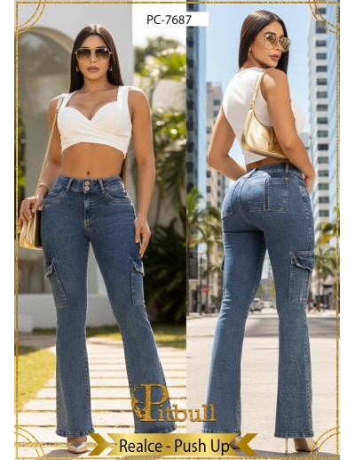 pantalon cargo colombiano pitbull jeans azul pc7687